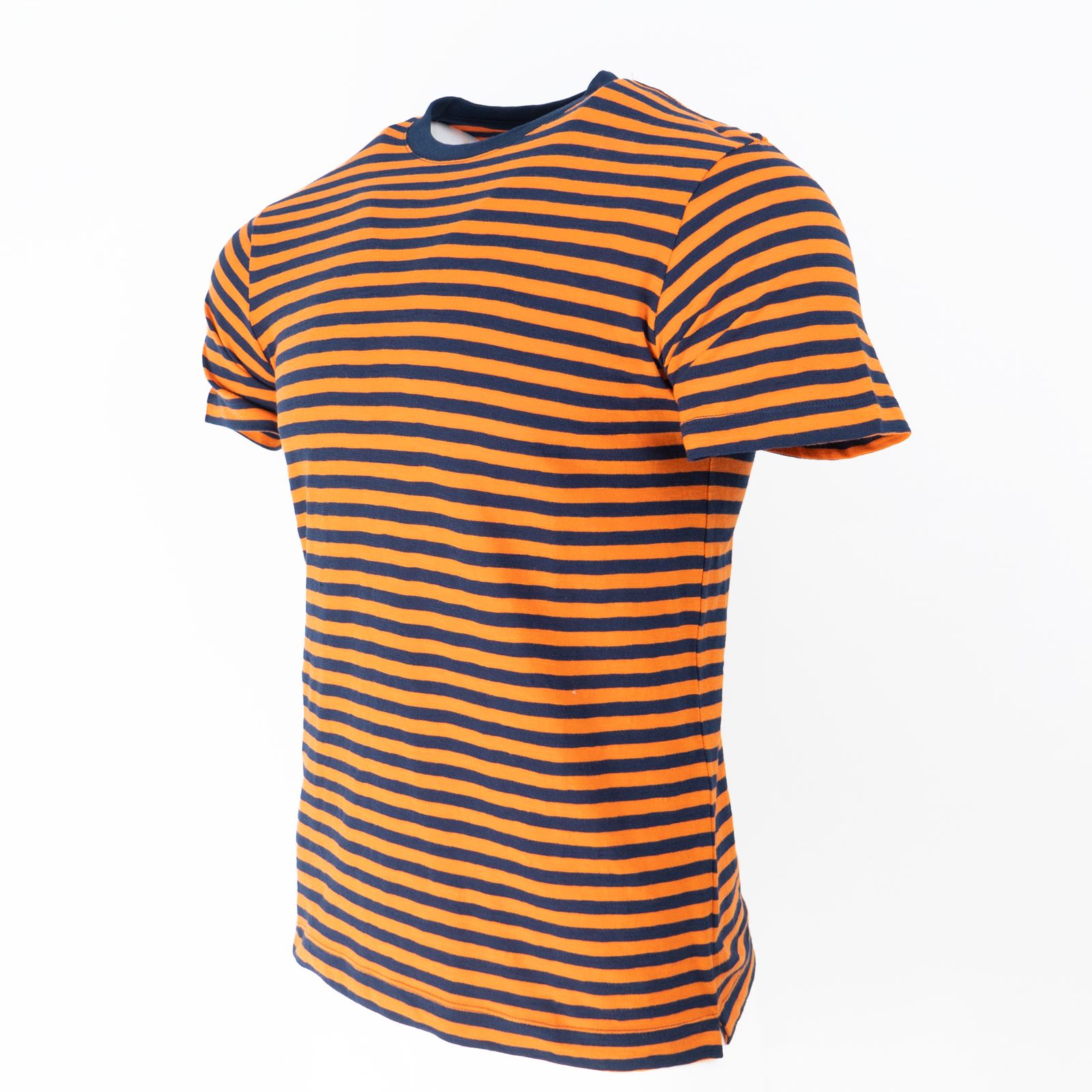 John Lewis Mens T-shirt Top Supima Cotton Striped Green Navy Orange Jersey Soft - Picture 25 of 27
