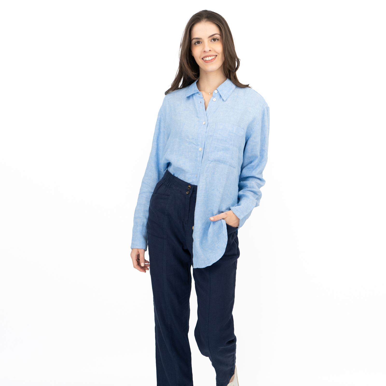 M&S Womens Linen Blouse Collared Pure Button Up Top Smart Casual - Picture 35 of 87