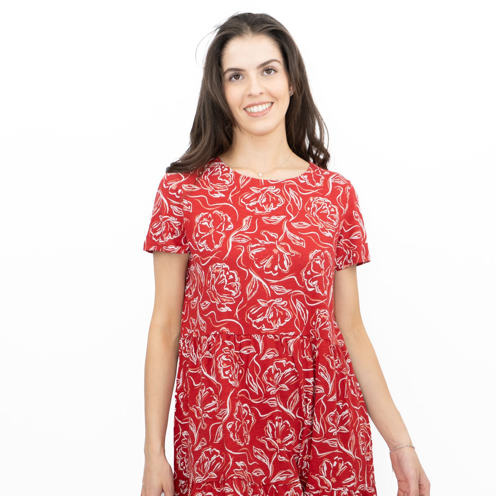Womens Seasalt Red Floral Dress Line Strokes Midi Organic Cotton Short-Sleeve - Picture 10 of 29
