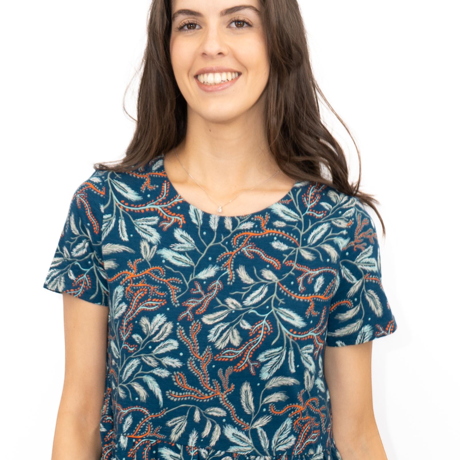 Womens Seasalt Teal Green Dress Line Strokes Floral Midi Cotton Short Sleeve - Picture 24 of 29