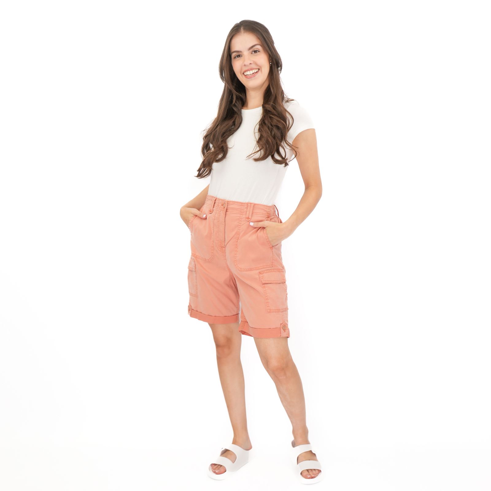 Womens M&S Cargo Short Classic Cotton Lyocell Tea Dyed Stretch Waist - Picture 13 of 67