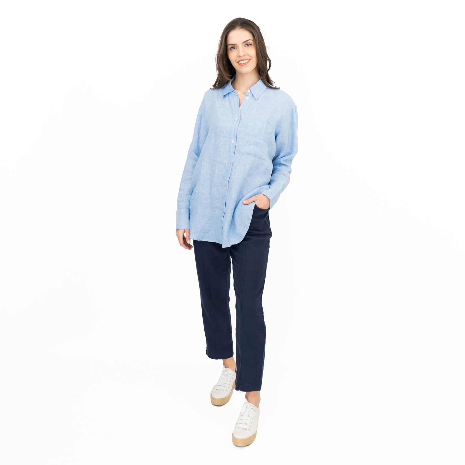 M&S Womens Linen Blouse Collared Pure Button Up Top Smart Casual - Picture 40 of 87