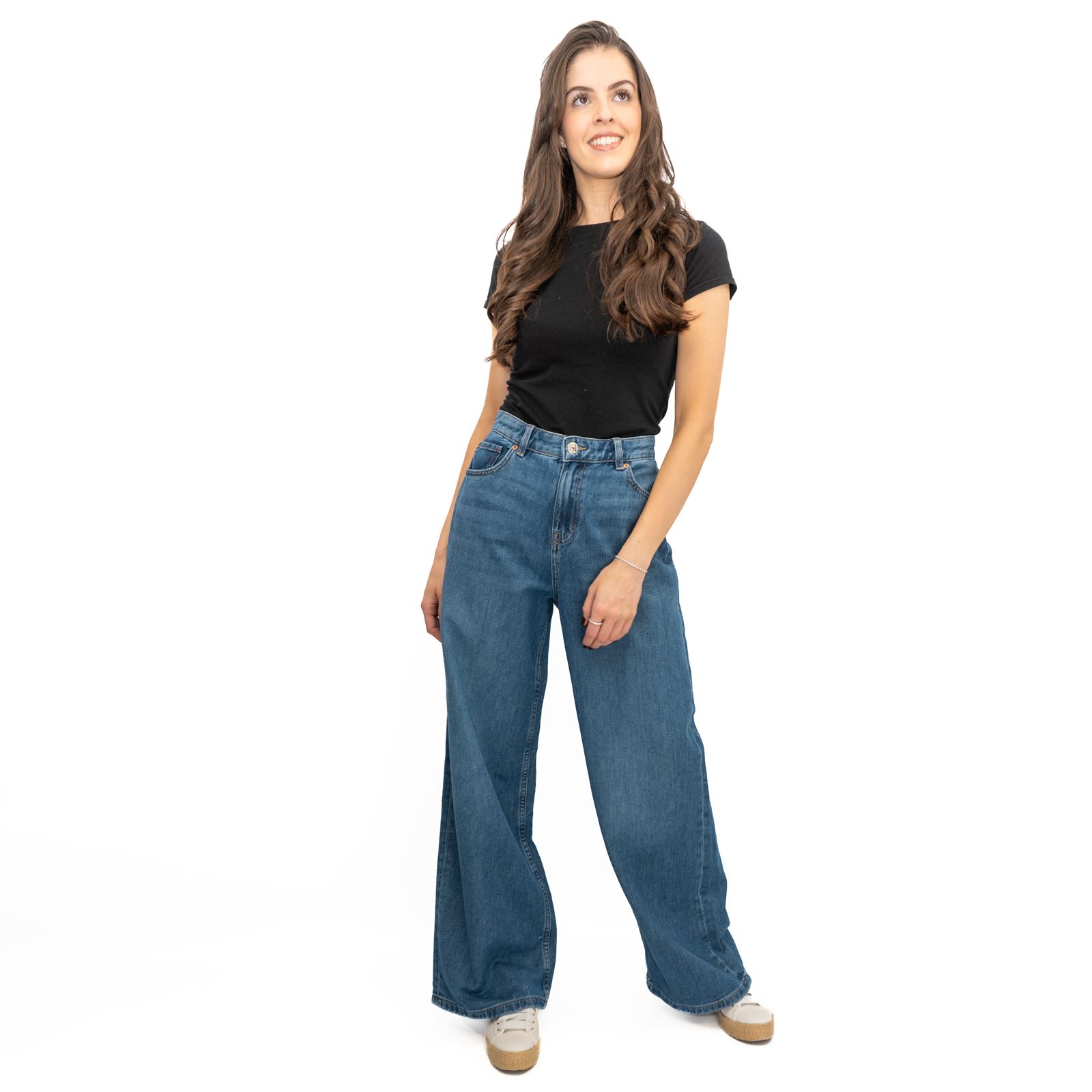 Womens M&S Slouchy Wide Leg Jean Mid Rise Relaxed Soft Light Blue Med Denim - Picture 3 of 25