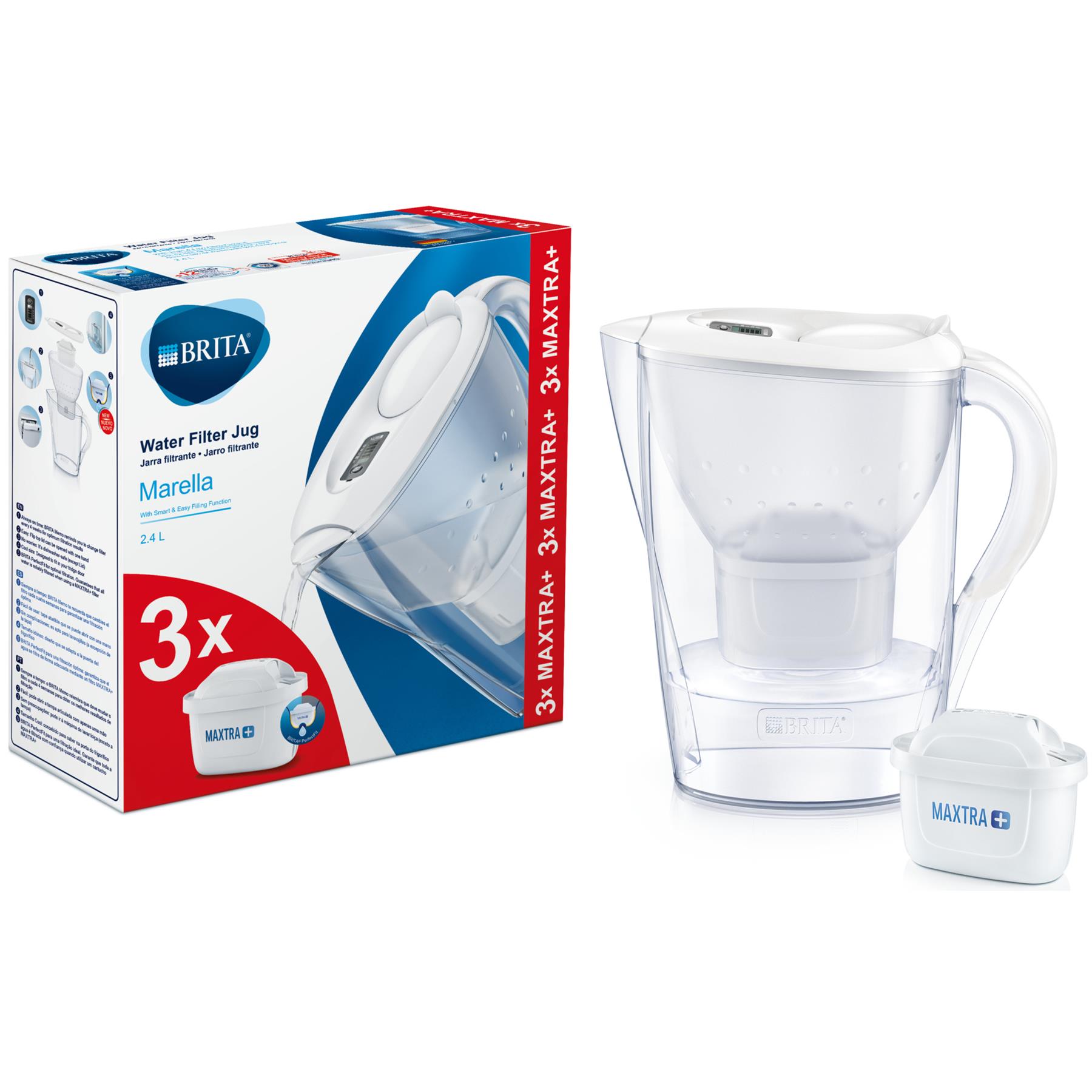 BRITA Marella MAXTRA+ Plus 2.4L Water Filter Jug + 3 Month Cartridges