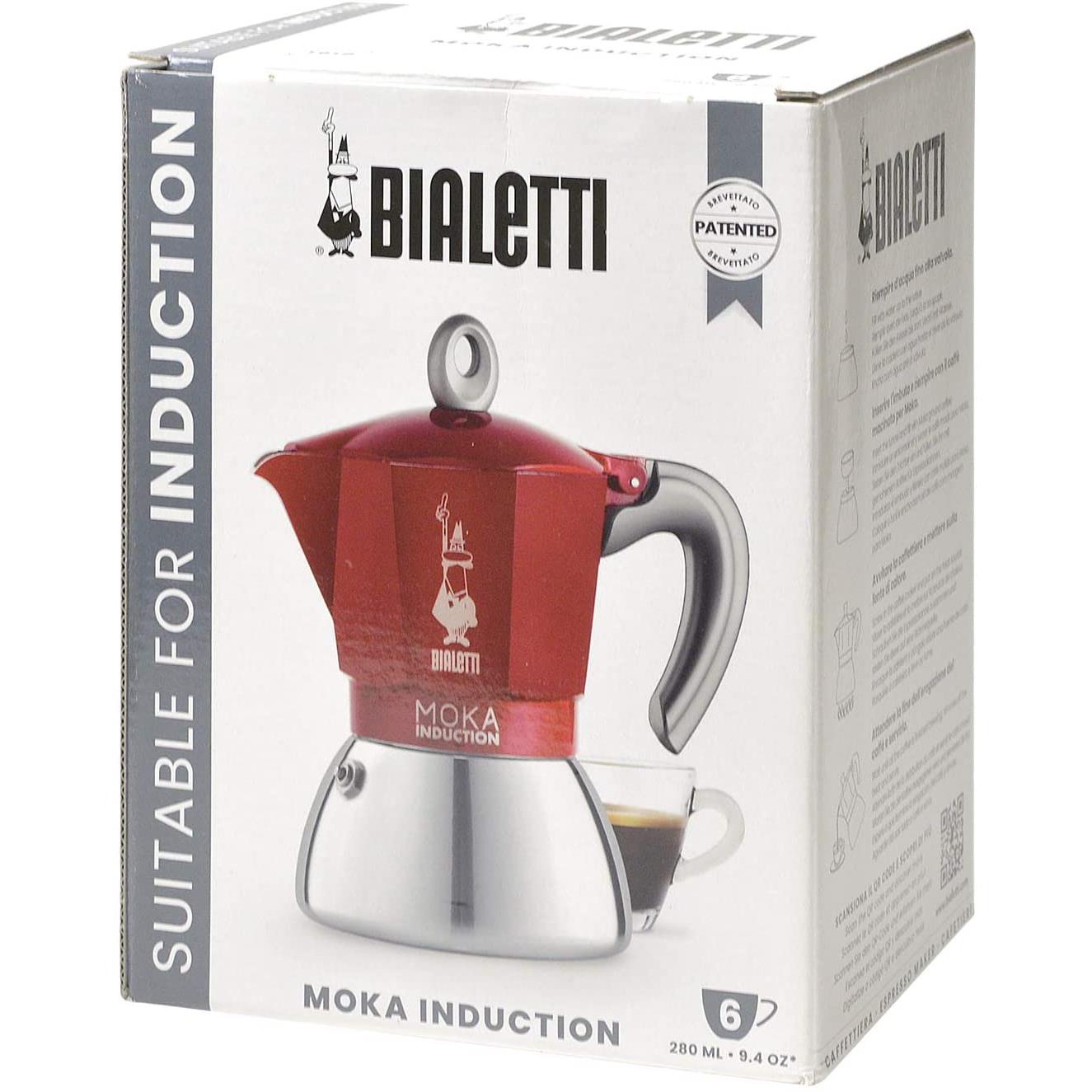 Bialetti Moka Induction 6 Cup, Stovetop Espresso Coffee Maker Red