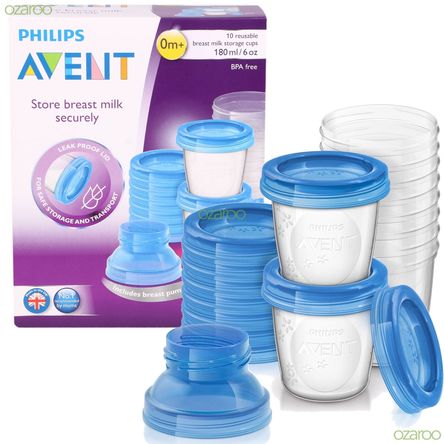 New Philips Avent Reuseable 10 Breast Milk Baby Food Storage Cups Pack