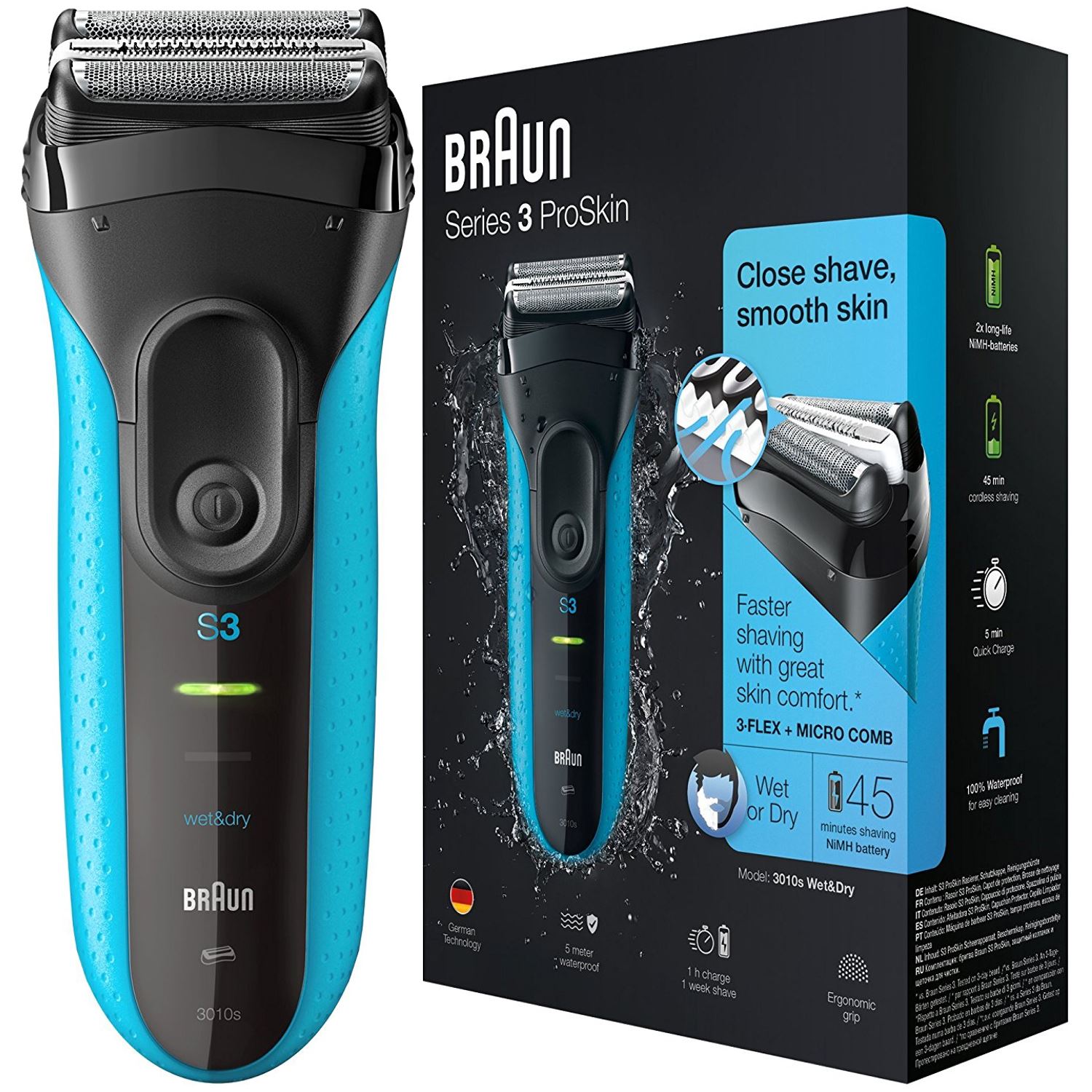 Braun Series 3 ProSkin 3010s Men's Rechargeable Wet&Dry Electric Cordless Shaver