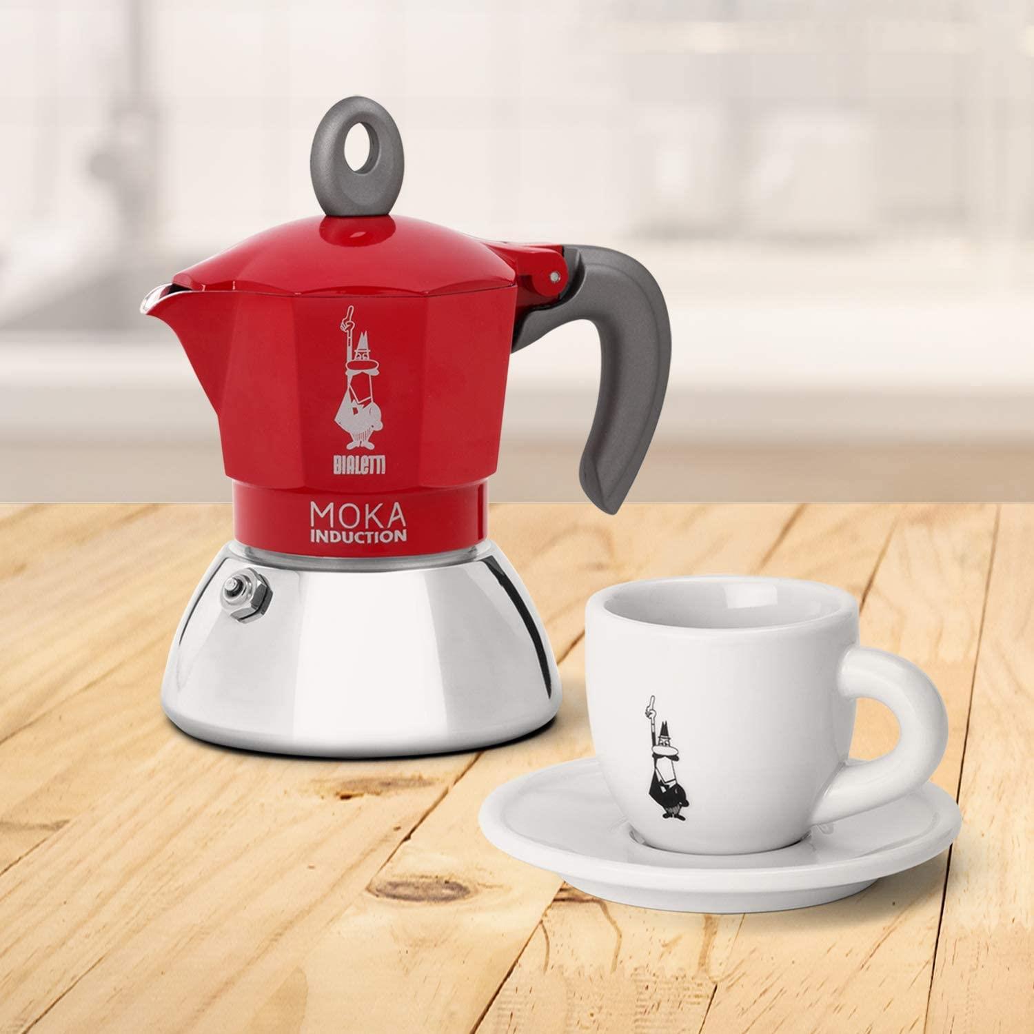 Bialetti Moka Induction 6 Cup, Stovetop Espresso Coffee Maker Red