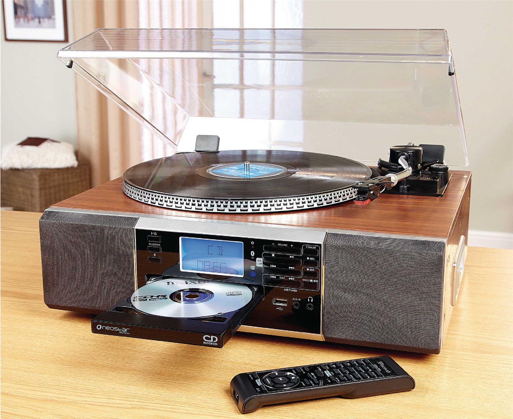 Neostar CD Recorder Turntable Vinyl Tape Radio MP3 USB Bluetooth Player