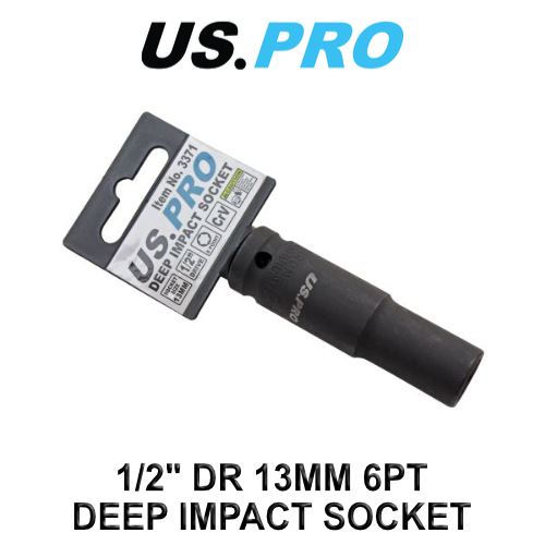 US PRO Single 1/2"" DR 13MM 6PT Deep Impact Socket 3371