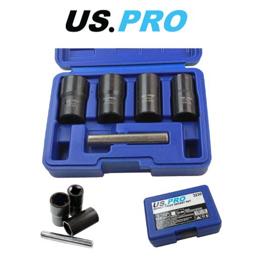 US PRO 5PC 1/2" DR Impact Twist Socket Set Remove Rounded Nuts, Bolts
