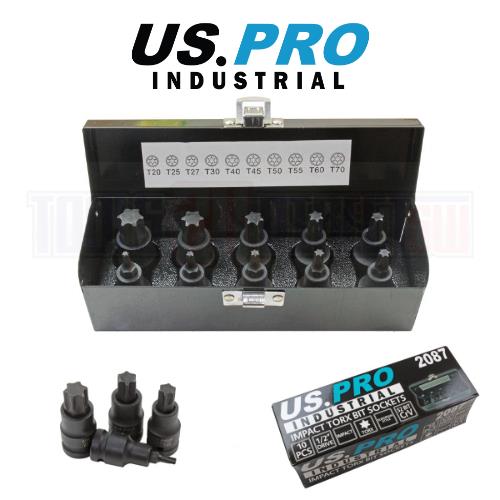US PRO INDUSTRIAL 10pc 1/2"Dr Impact Torx Bit Socket Set T20 T70 2087