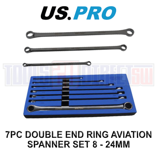US PRO 7pc Aviation Double Ended Ring Extra Long Spanner Set 8
