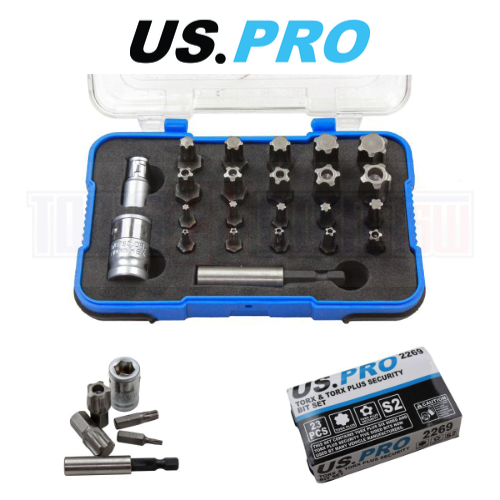 US PRO Tools 23 Piece Torx & Torx Plus Security Bit Set T10 - T60 - 2269