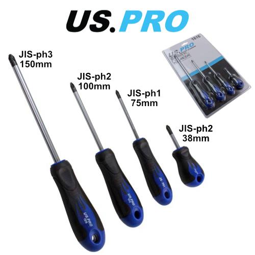 US PRO Tools 4 Piece Japanese Industry Standard Screwdriver Set JIS ph1