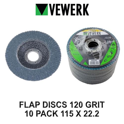 VEWERK Flap Discs 120 Grit Zirconium 115 X 22.2 Pack of 10 8229