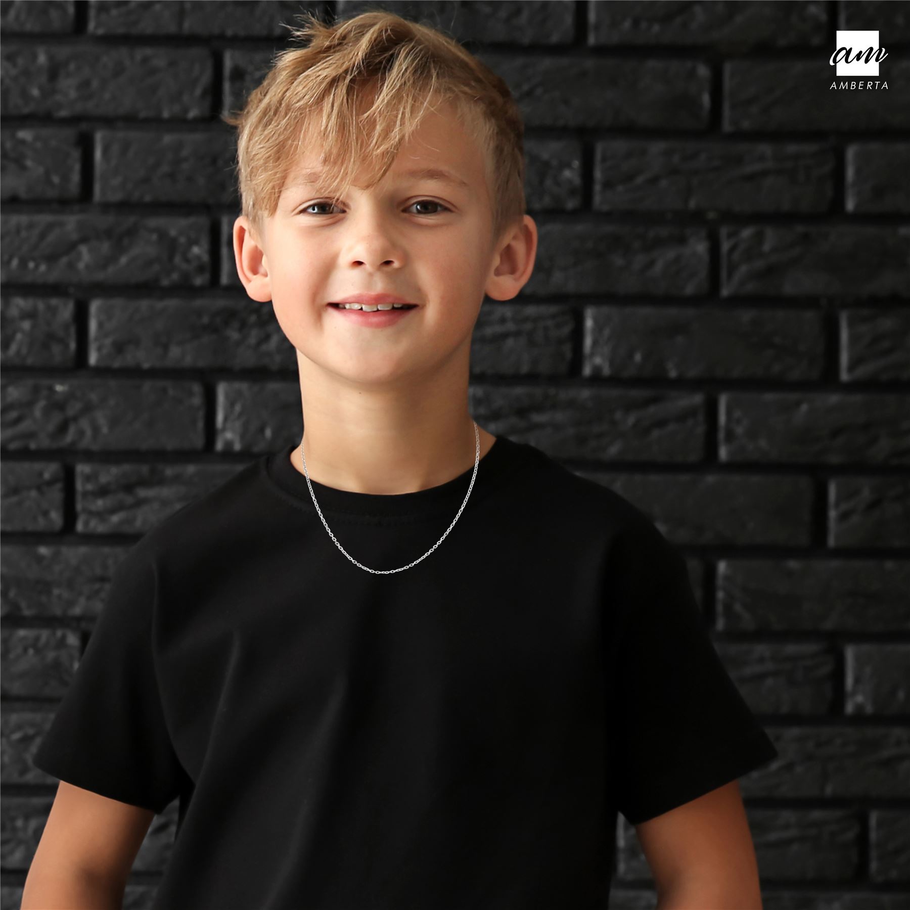 Amberta Real 925 Sterling Silver Necklace Chain for Kids Children Size
