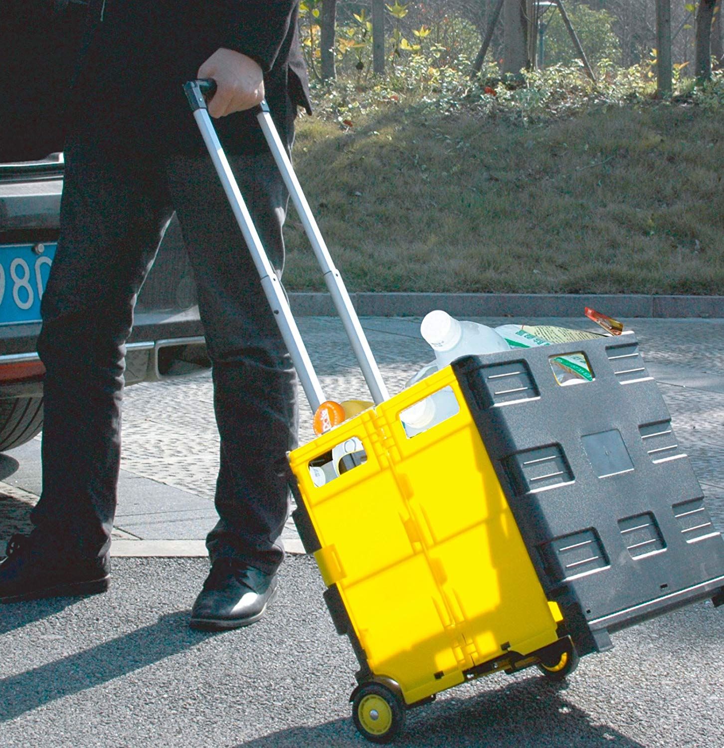 LARGE FOLDING BOOT SHOPPING CART TROLLEY CRATE WITH LID HEAVY DUTY 35KG CAPACITY eBay