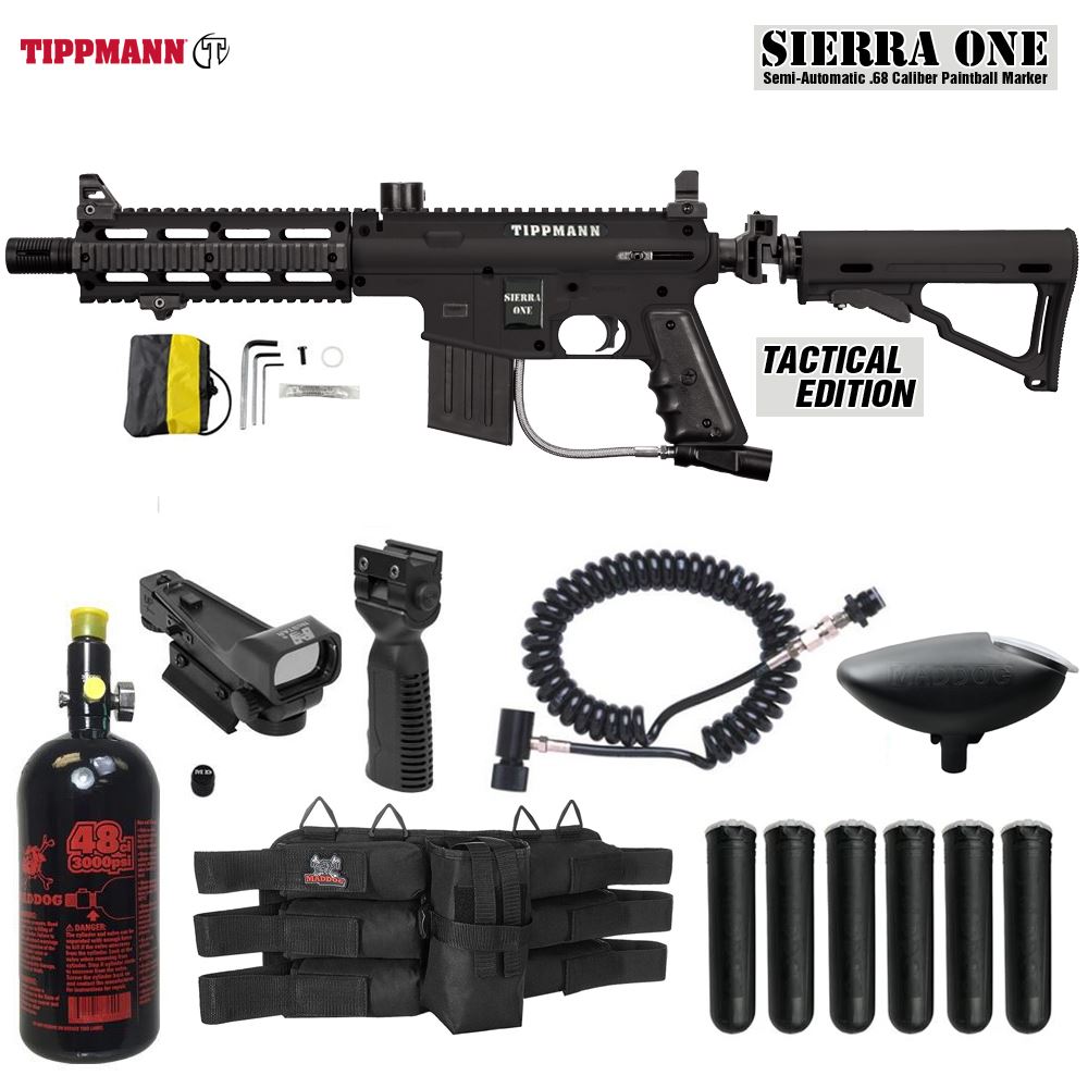 Maddog Tippmann Sierra One Tactical HPA Red Dot Paintball Gun Package