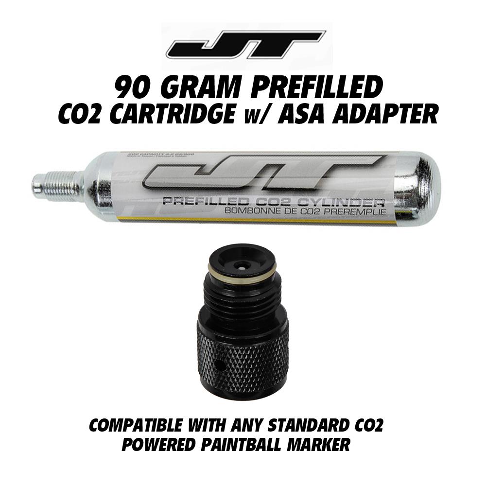 JT 90g Prefilled CO2 Tank Cartridge with Standard Paintball ASA Adapter