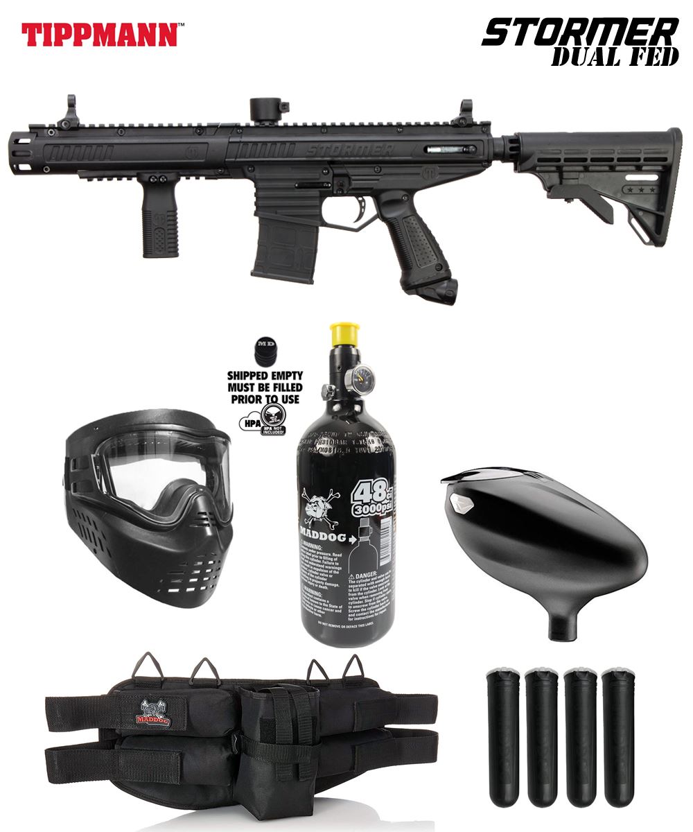 Maddog Tippmann Stormer Elite Dual Fed HPA Paintball Gun Marker Starter Package eBay