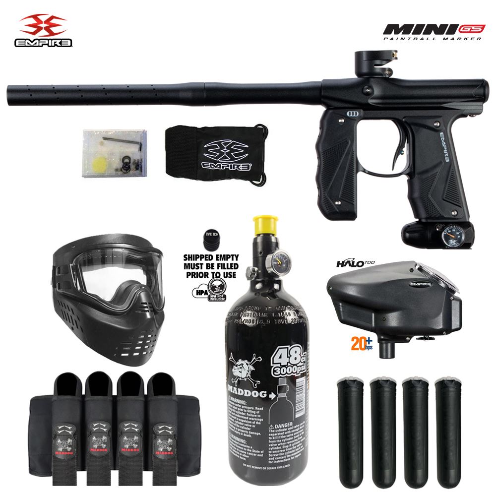 Maddog Empire Mini Gs Expert Paintball Gun Kit Dust Black 2 Pc Barrel Ebay