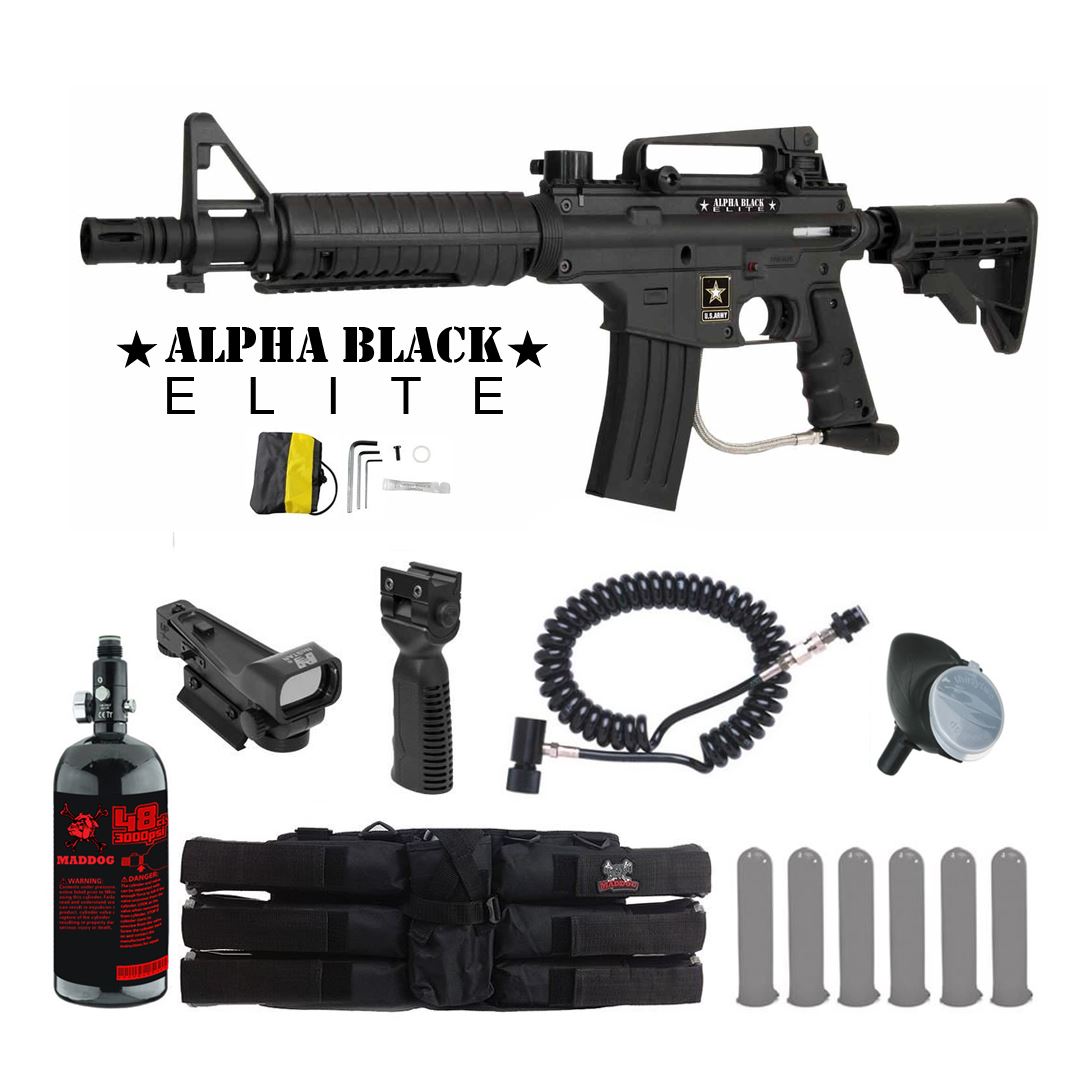 Tippmann US Army Alpha Elite Tactical HPA Red Dot Paintball Gun Package