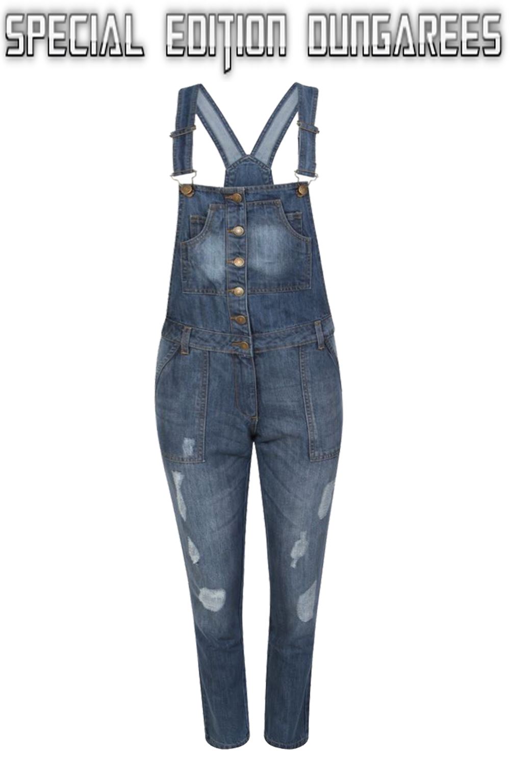 Ladies Women Dark Blue Acid Wash Denim Dungaree Dungarees Jeans Mid Bib Overalls eBay