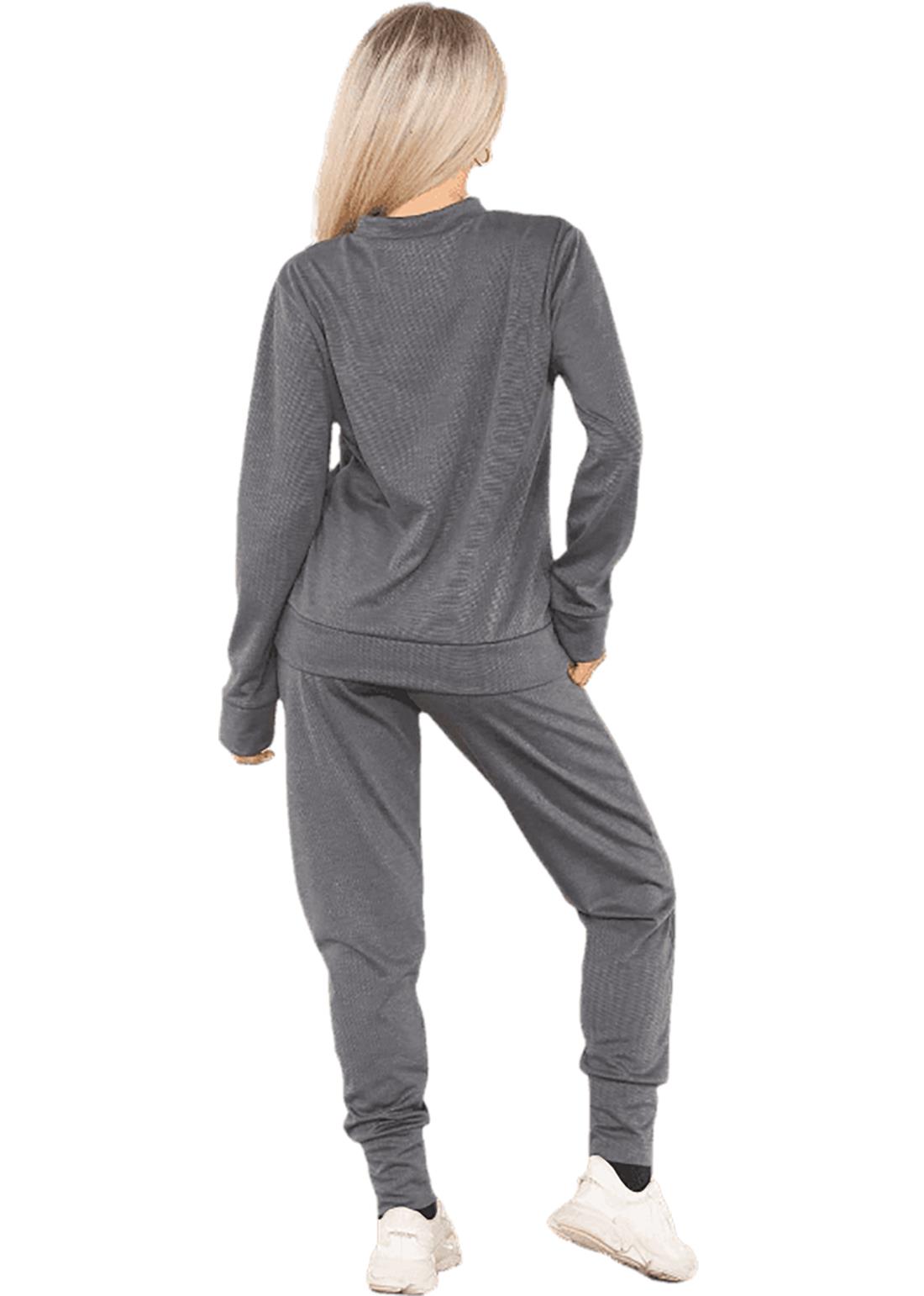 Conjunto de 2 piezas de chándal liso para mujer suéter sudadera con puños inferior joggers - Imagen 8 de 24