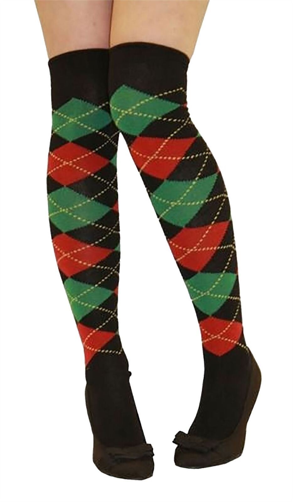 Ladies Plain Printed Over the Knee Socks Womens Party Wear Checked Bow OTK Socks - Picture 46 of 49