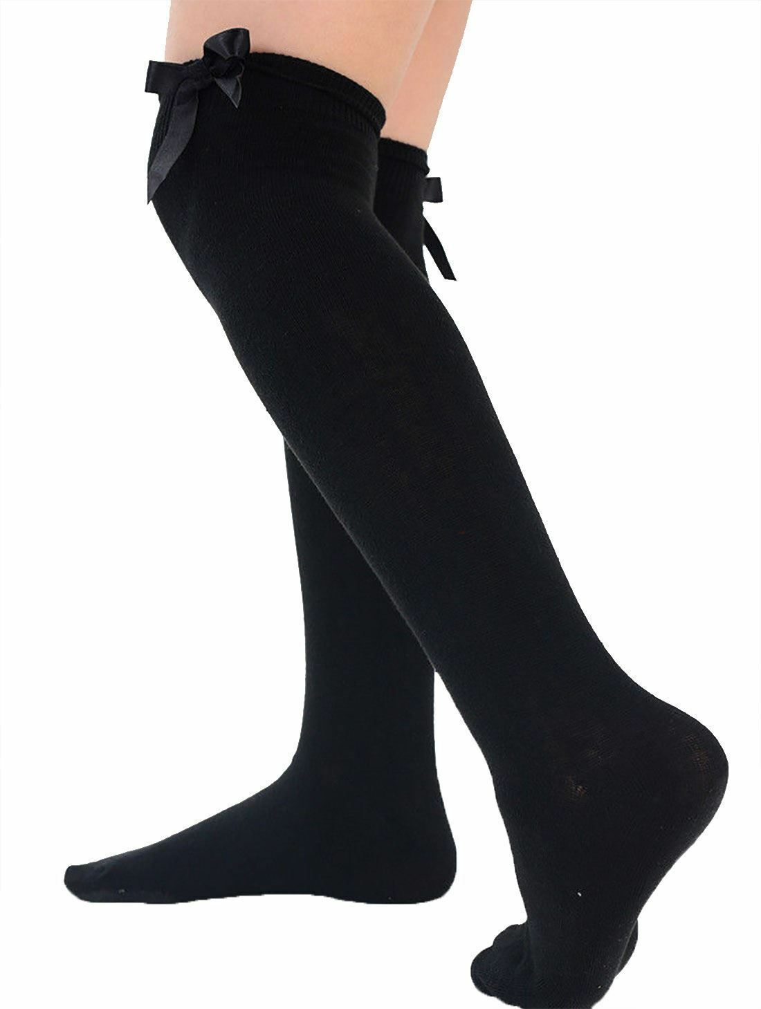 Ladies Plain Printed Over the Knee Socks Womens Party Wear Checked Bow OTK Socks - Picture 41 of 49