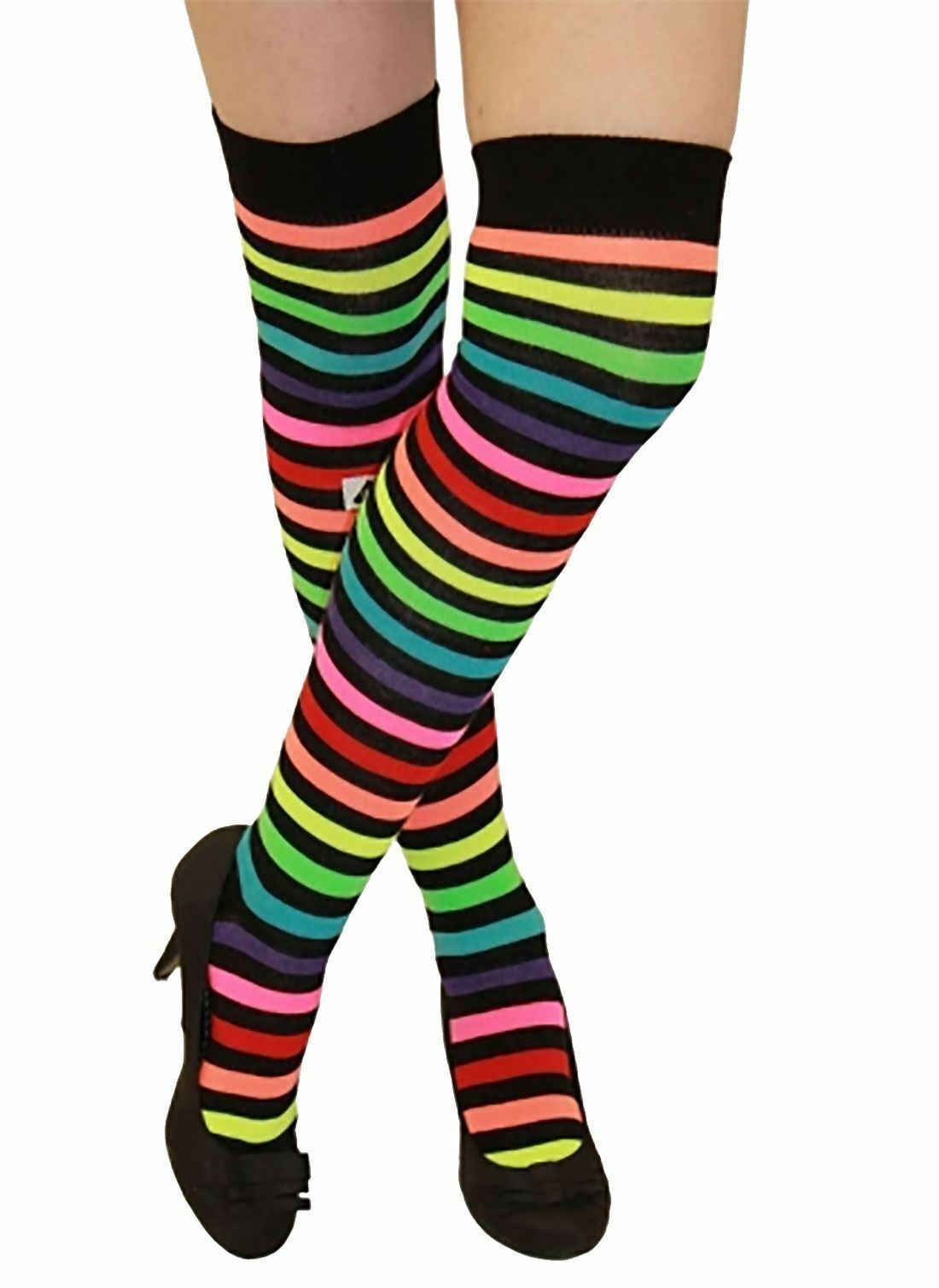 Ladies Plain Printed Over the Knee Socks Womens Party Wear Checked Bow OTK Socks - Picture 28 of 49