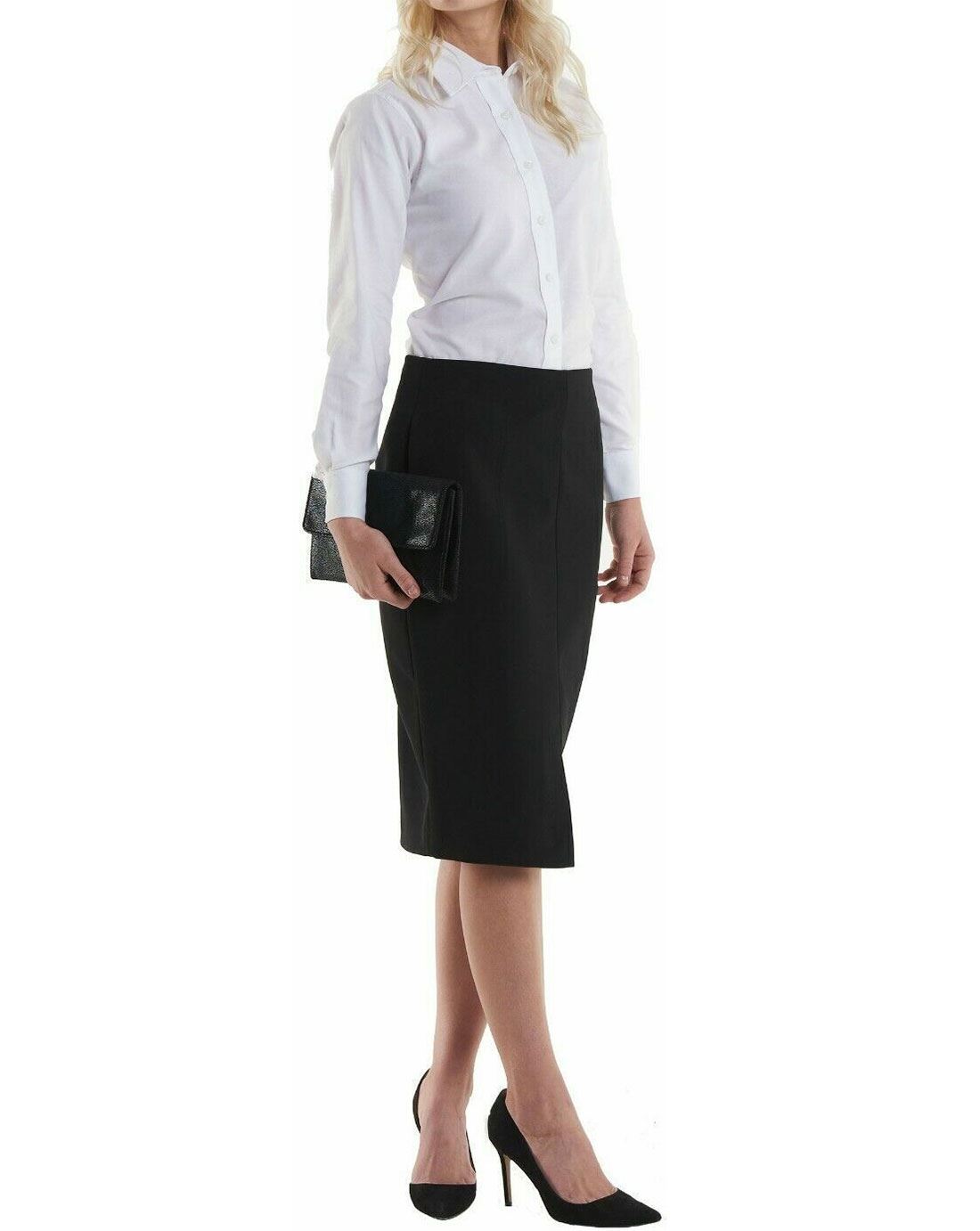 Pinpoint Button Down Stretch Shirts Damen Uni Langarm Anzugshirts - Bild 10 von 10