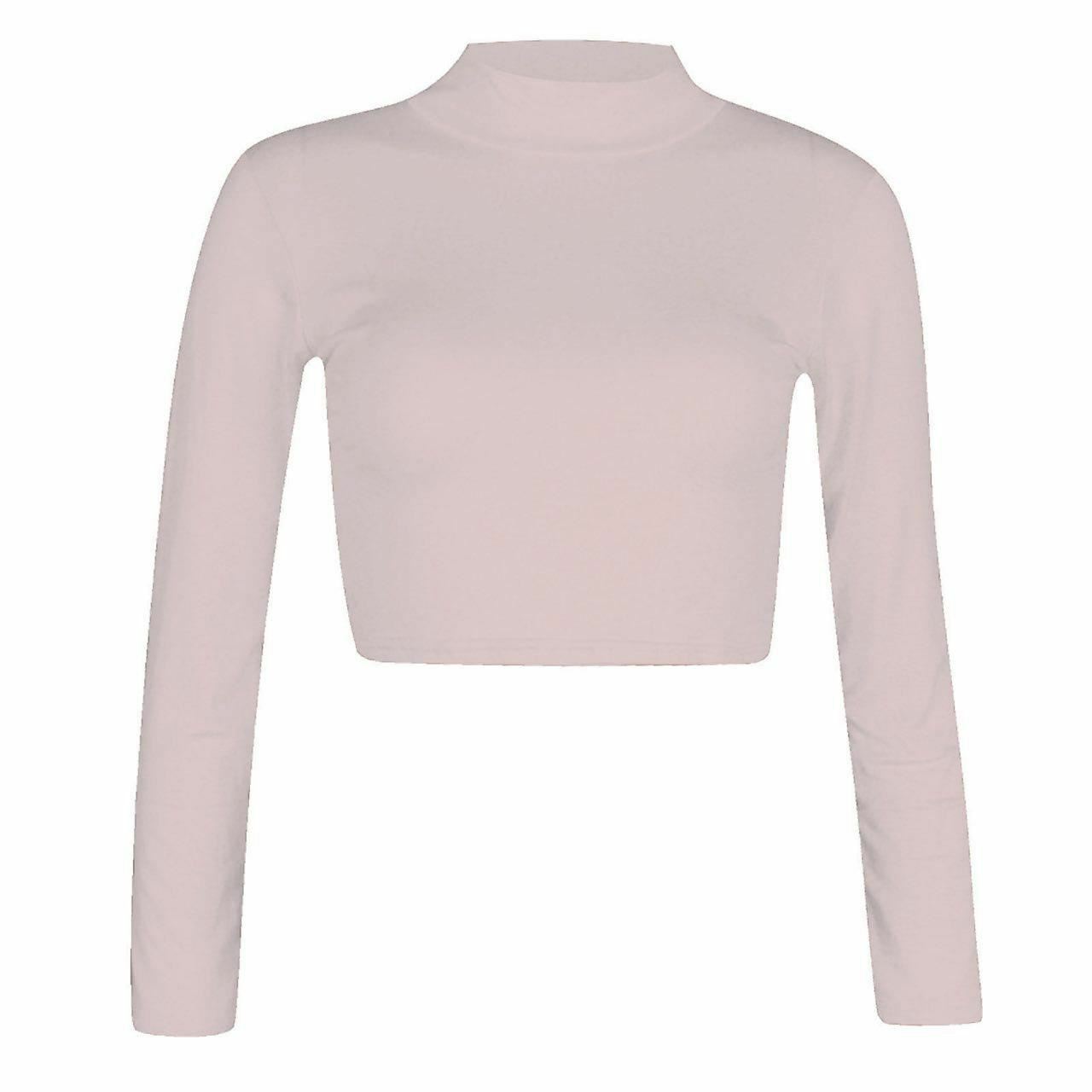 Women Polo Neck Long Sleeve Crop Top Ladies Party Wear Plain Stretch Shirt Top - Bild 10 von 26