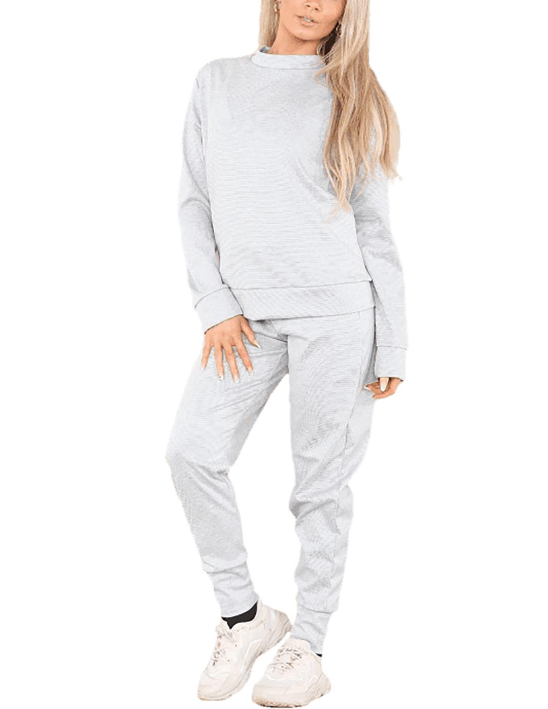 Conjunto de 2 piezas de chándal liso para mujer suéter sudadera con puños inferior joggers - Imagen 10 de 24