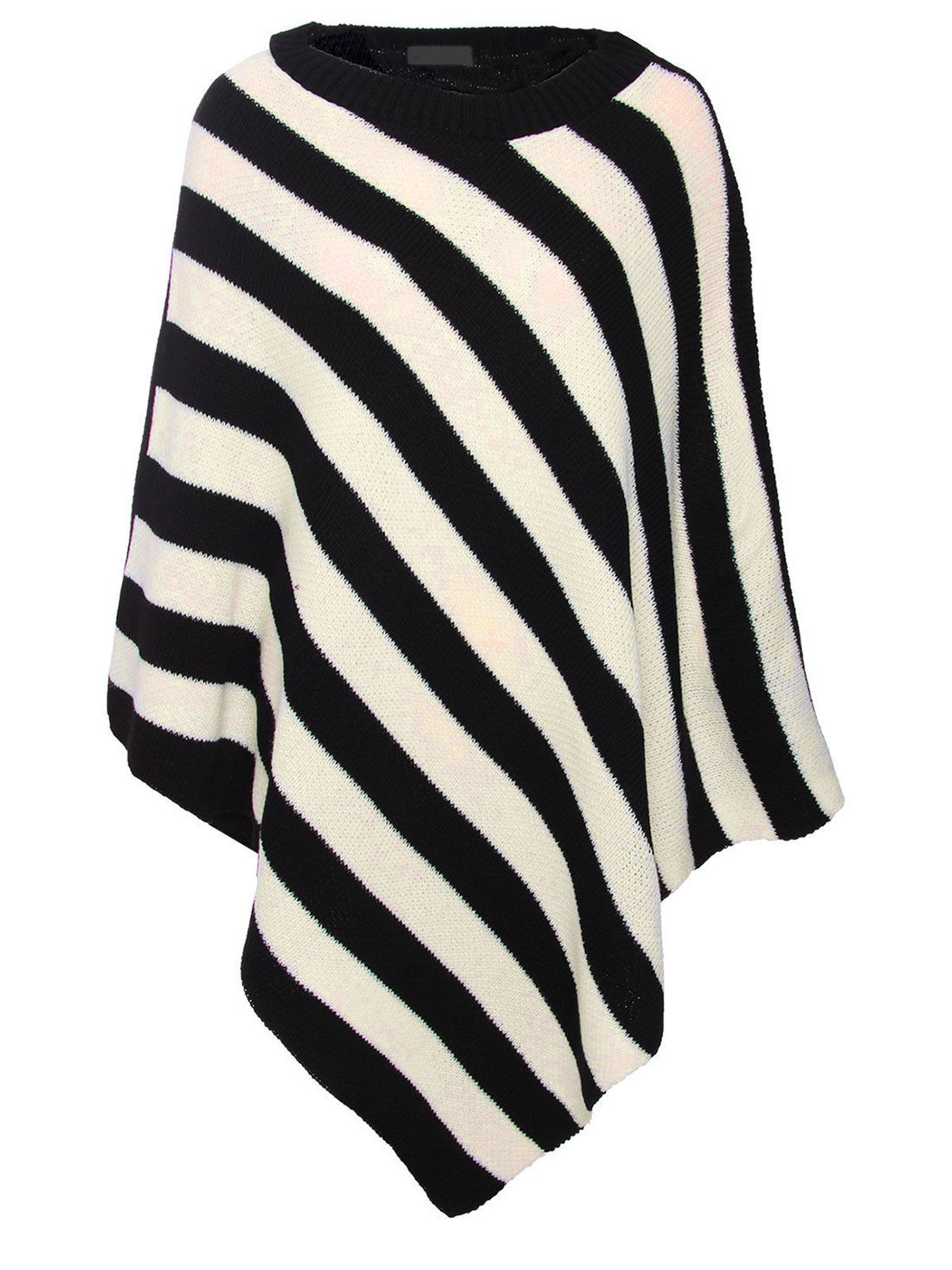 Damen Streifen Strick Poncho Pullover Oberteil Damen Rundhals Winter Wickel Cape Schal - Bild 4 von 4