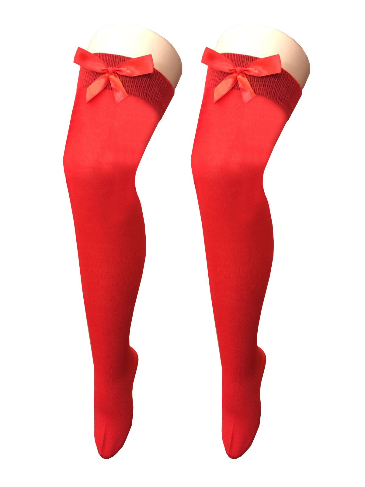 Ladies Plain Printed Over the Knee Socks Womens Party Wear Checked Bow OTK Socks - Picture 40 of 49