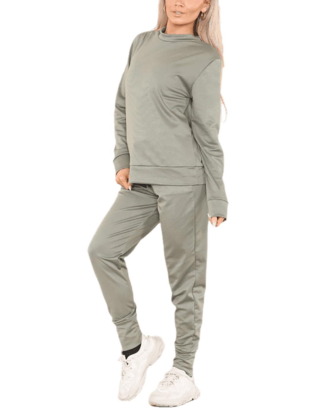 Conjunto de 2 piezas de chándal liso para mujer suéter sudadera con puños inferior joggers - Imagen 13 de 24