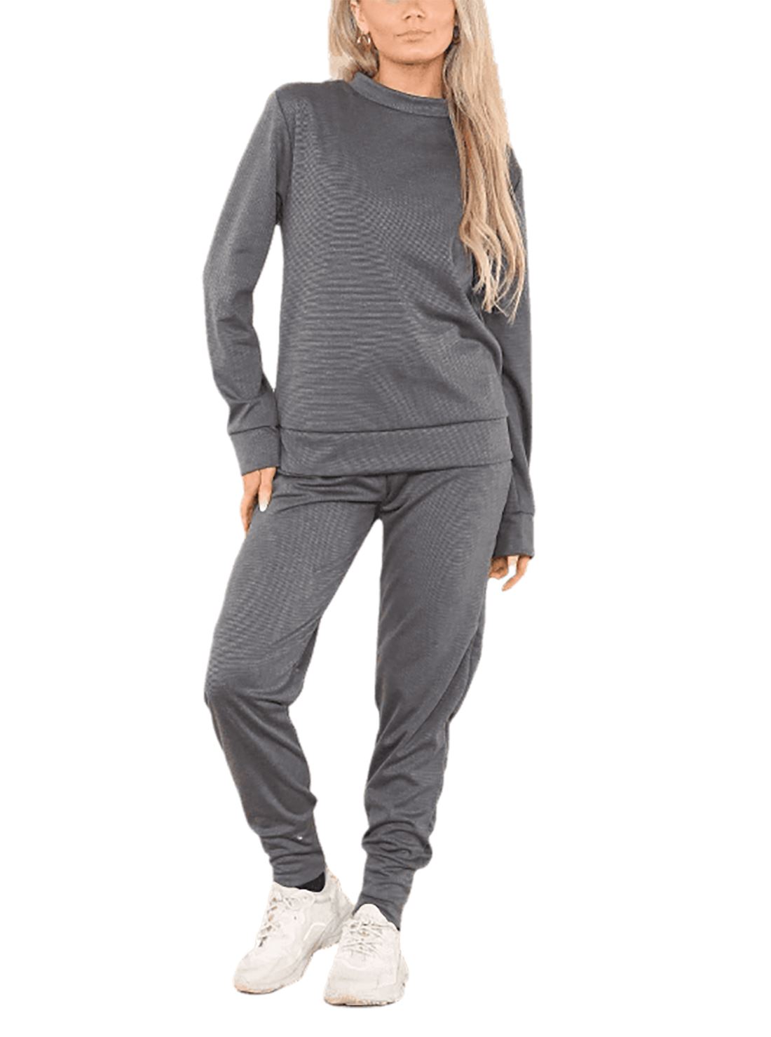 Conjunto de 2 piezas de chándal liso para mujer suéter sudadera con puños inferior joggers - Imagen 7 de 24