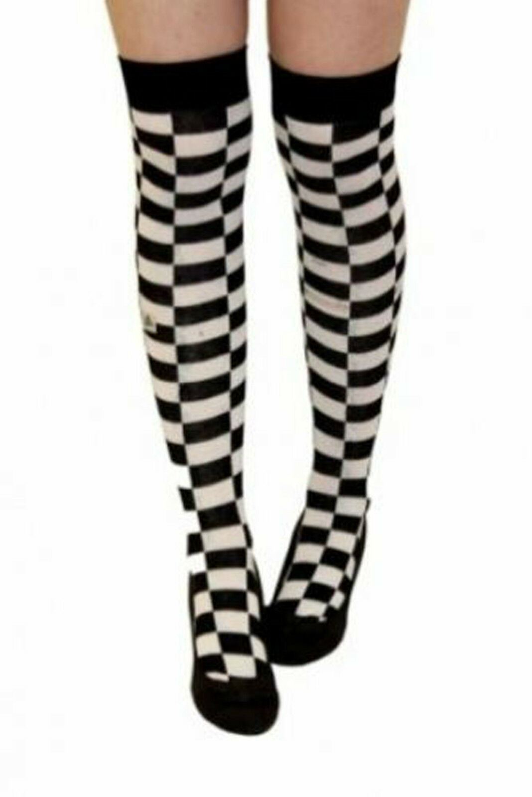 Ladies Plain Printed Over the Knee Socks Womens Party Wear Checked Bow OTK Socks - Picture 34 of 49