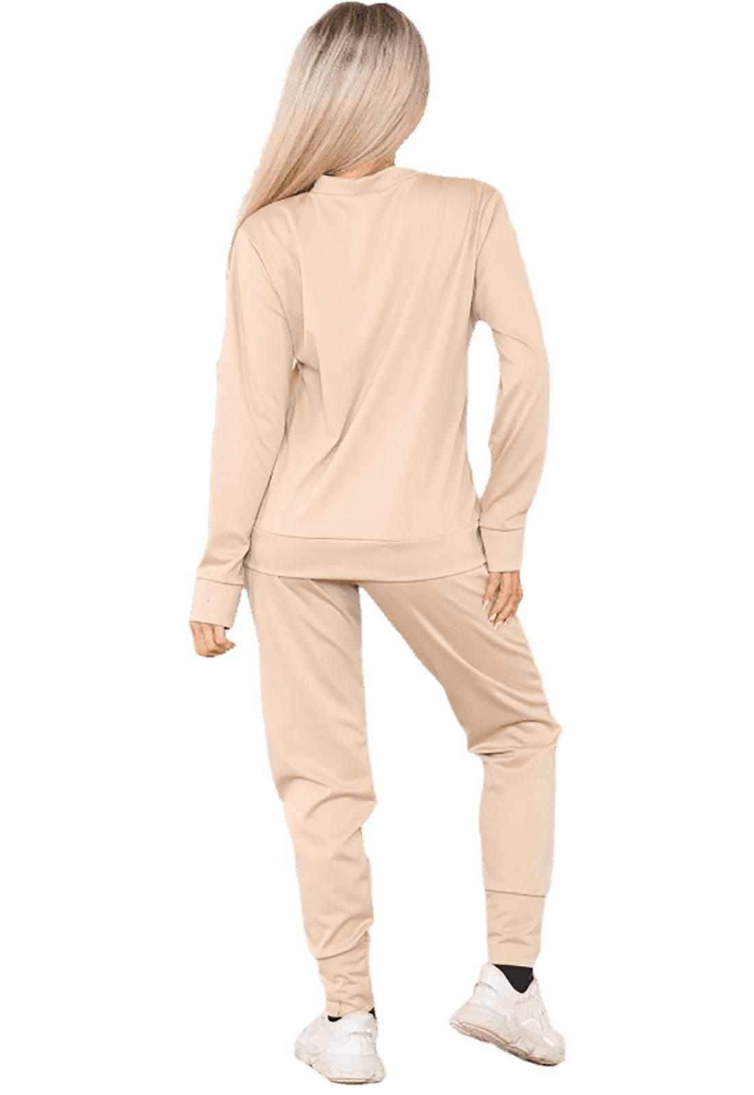 Conjunto de 2 piezas de chándal liso para mujer suéter sudadera con puños inferior joggers - Imagen 21 de 24