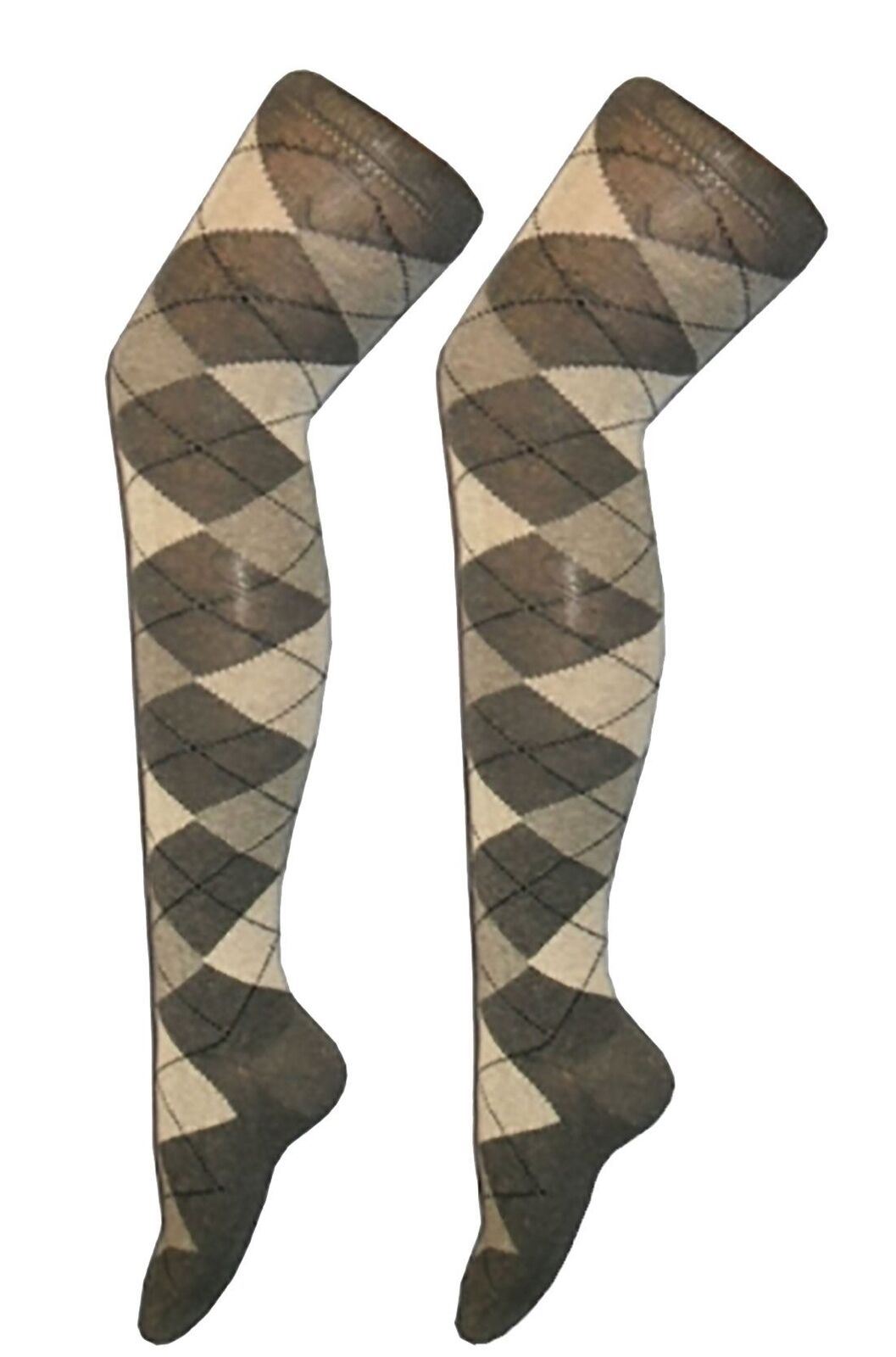 Ladies Plain Printed Over the Knee Socks Womens Party Wear Checked Bow OTK Socks - Picture 44 of 49