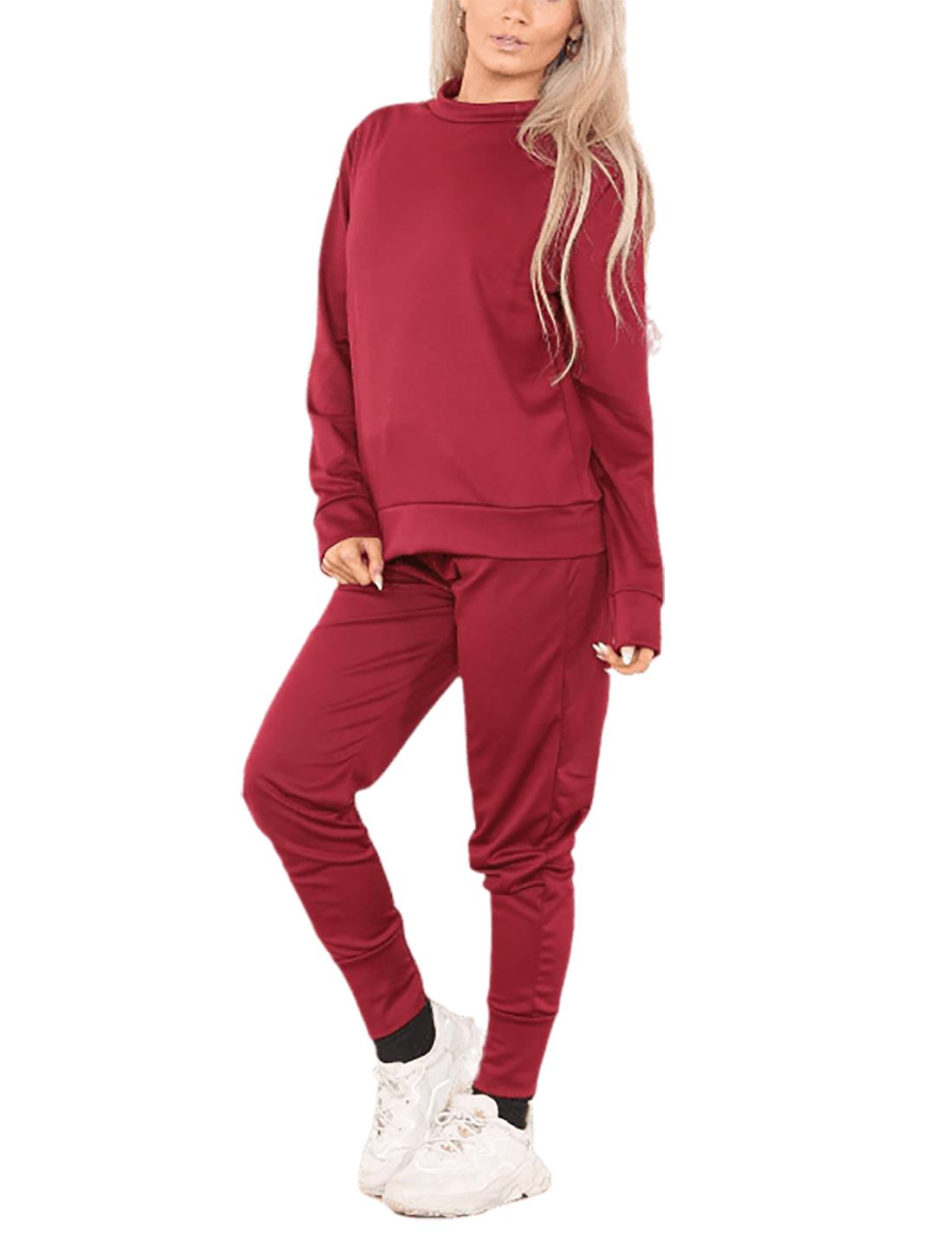 Conjunto de 2 piezas de chándal liso para mujer suéter sudadera con puños inferior joggers - Imagen 23 de 24