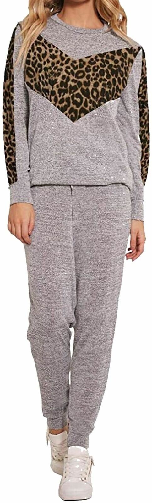Ladies Animal Floral V Panel Tracksuit Womens Plus Size Sweatshirt Joggers  Set