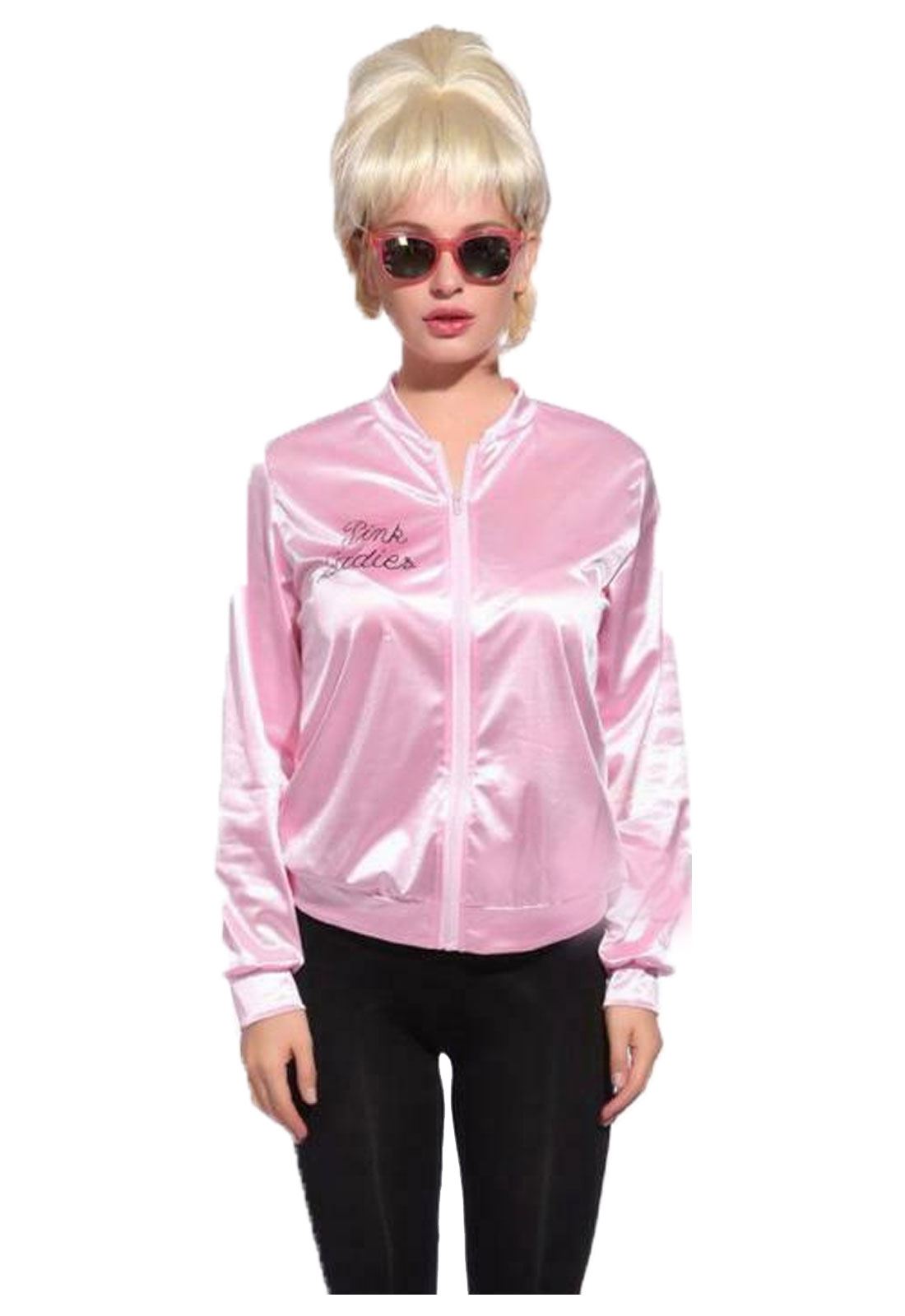 Womens Satin Pink Lady Grease Party 