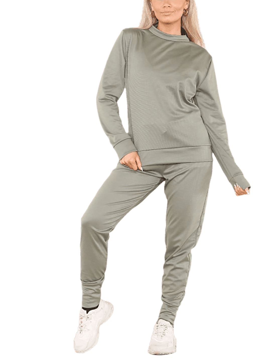 Conjunto de 2 piezas de chándal liso para mujer suéter sudadera con puños inferior joggers - Imagen 12 de 24