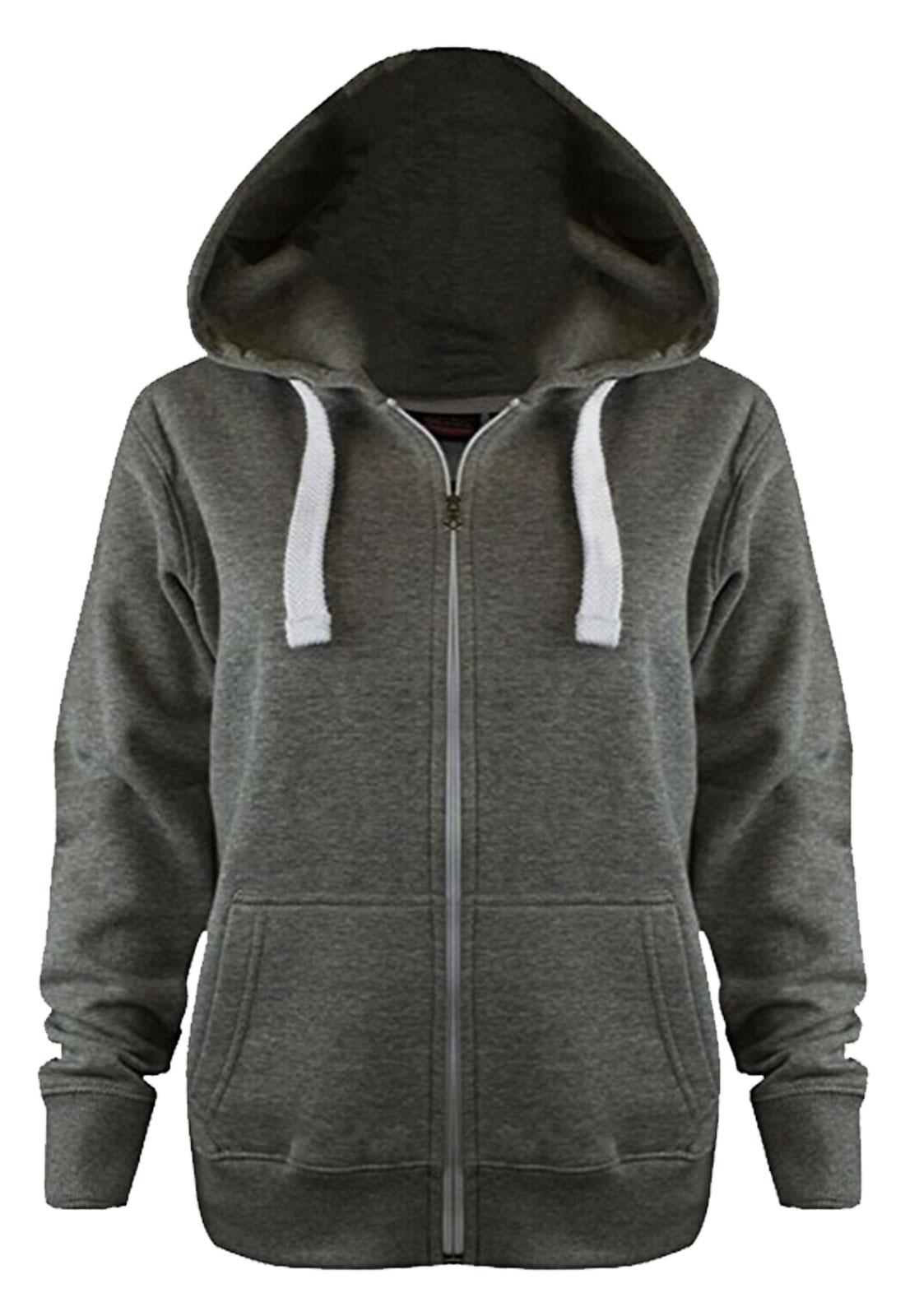 Para Mujer Llanura Cremallera Con Capucha Top Sudadera Chaqueta De Las  Señoras Manga Larga Básica | eBay