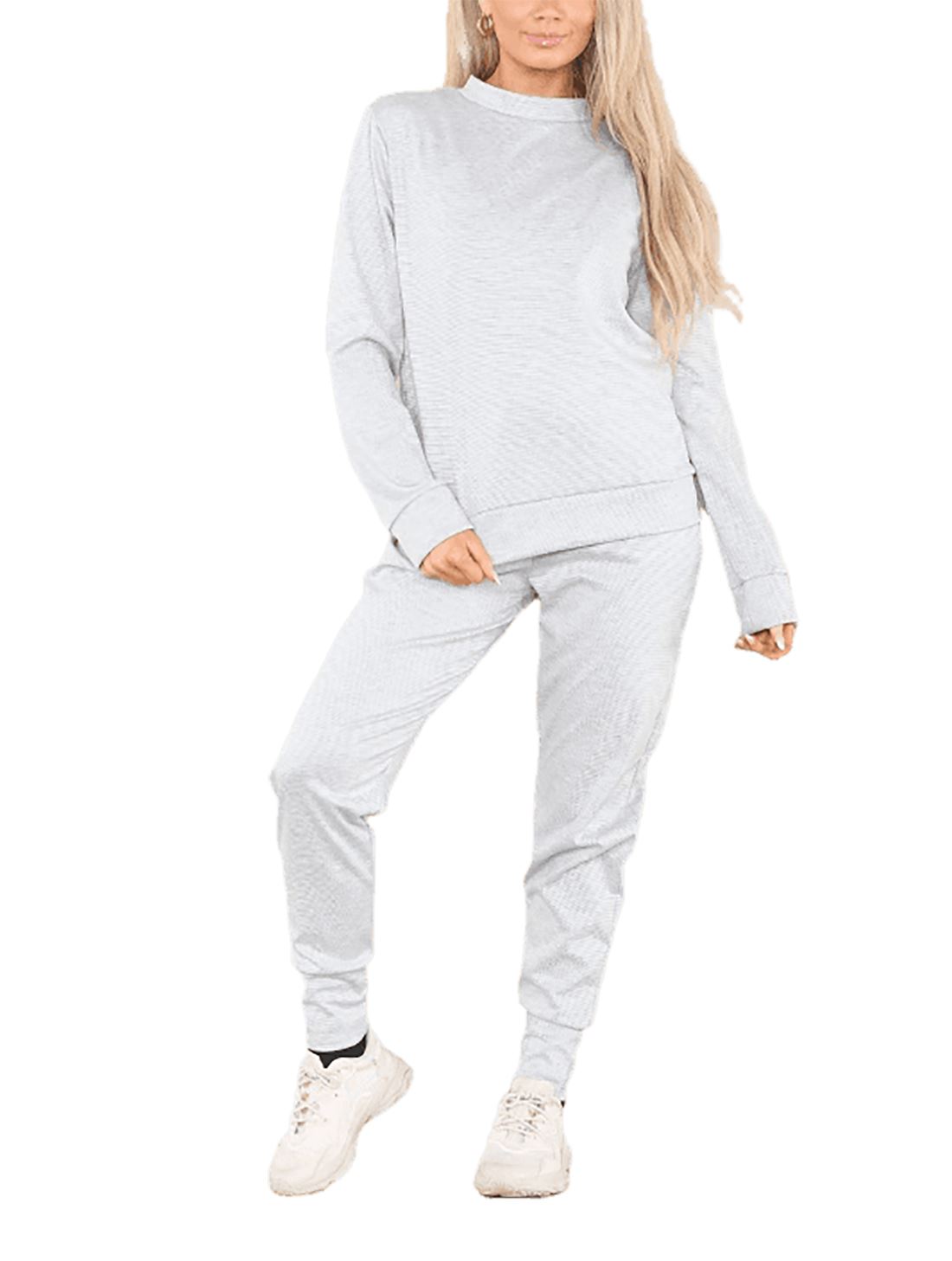 Conjunto de 2 piezas de chándal liso para mujer suéter sudadera con puños inferior joggers - Imagen 9 de 24