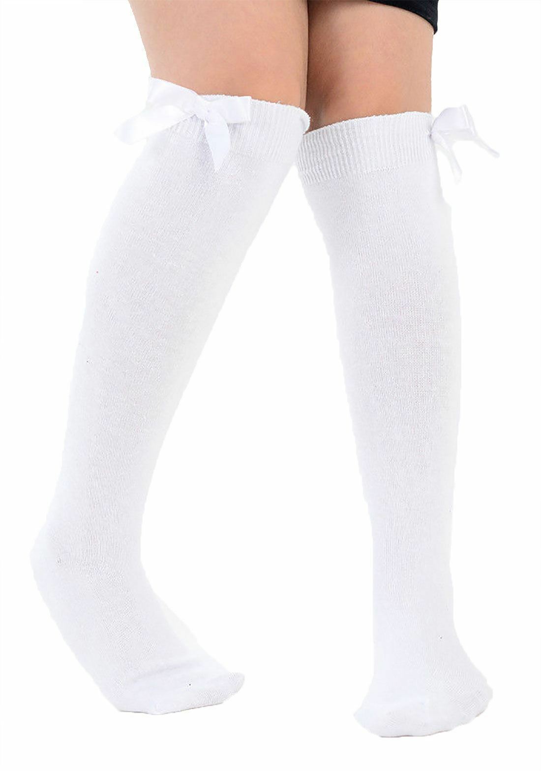 Ladies Plain Printed Over the Knee Socks Womens Party Wear Checked Bow OTK Socks - Picture 42 of 49