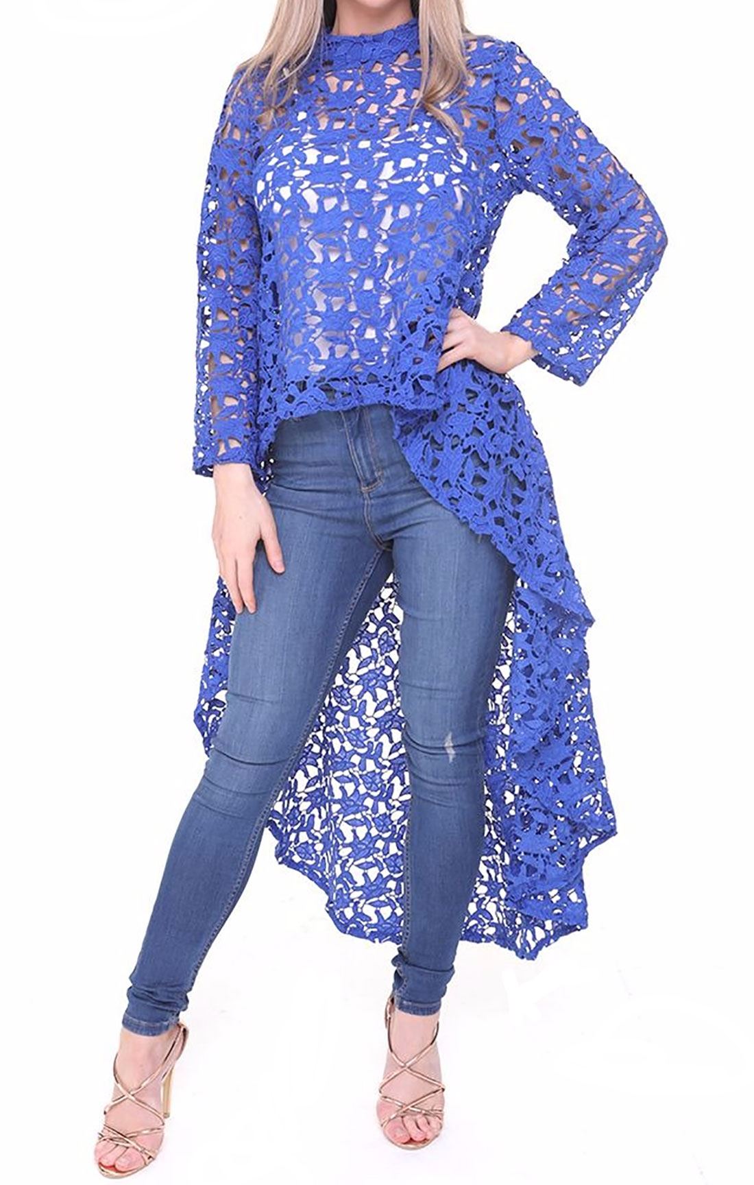 Womens Floral Lace Fishtail Hi Low Drip 